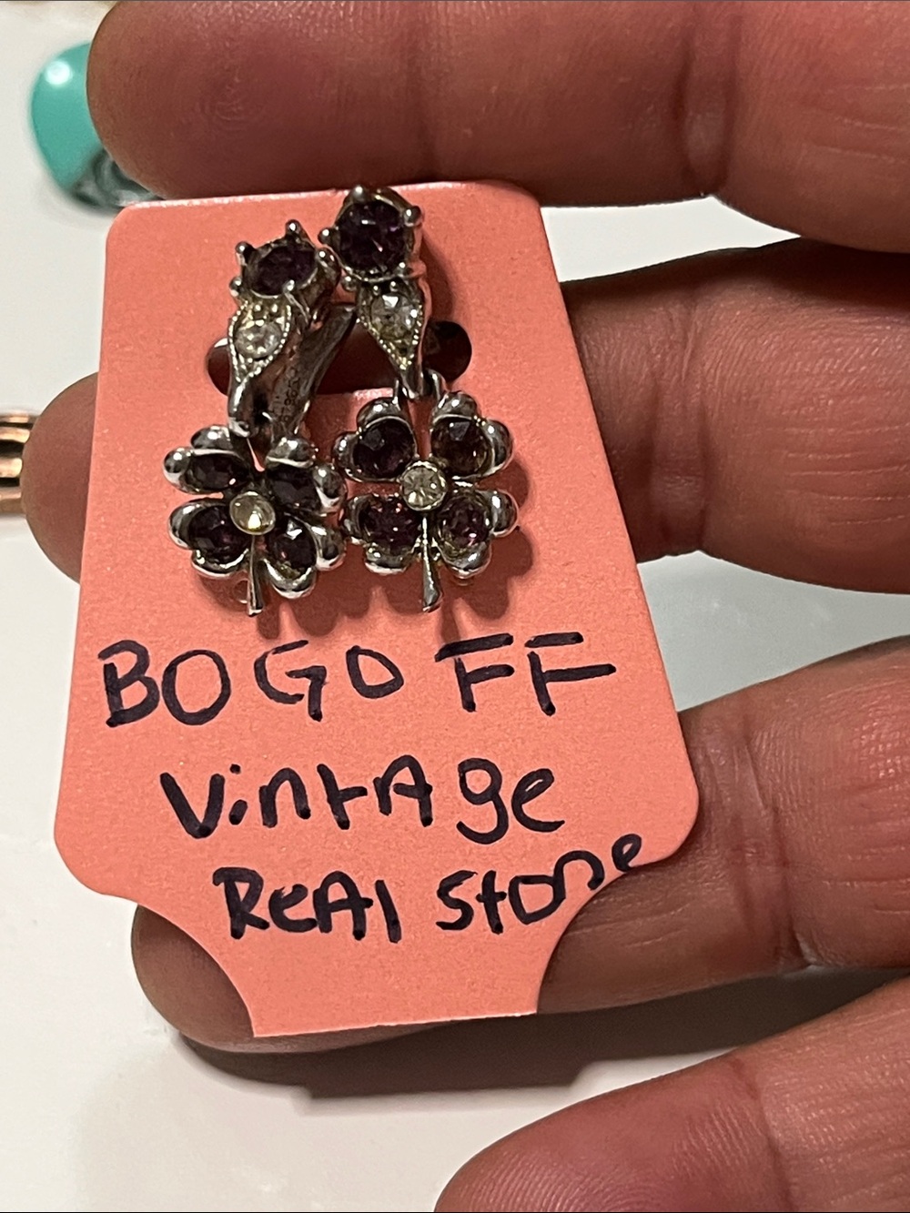 Purple Floral Drop Earrings in Silver Tone